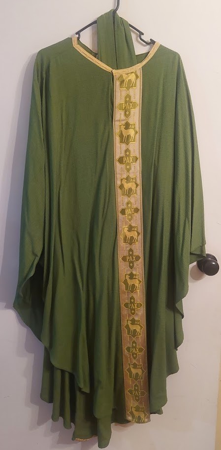 Vintage Green Chasuble & Matching Stole Church Clergy Catholic Vestment