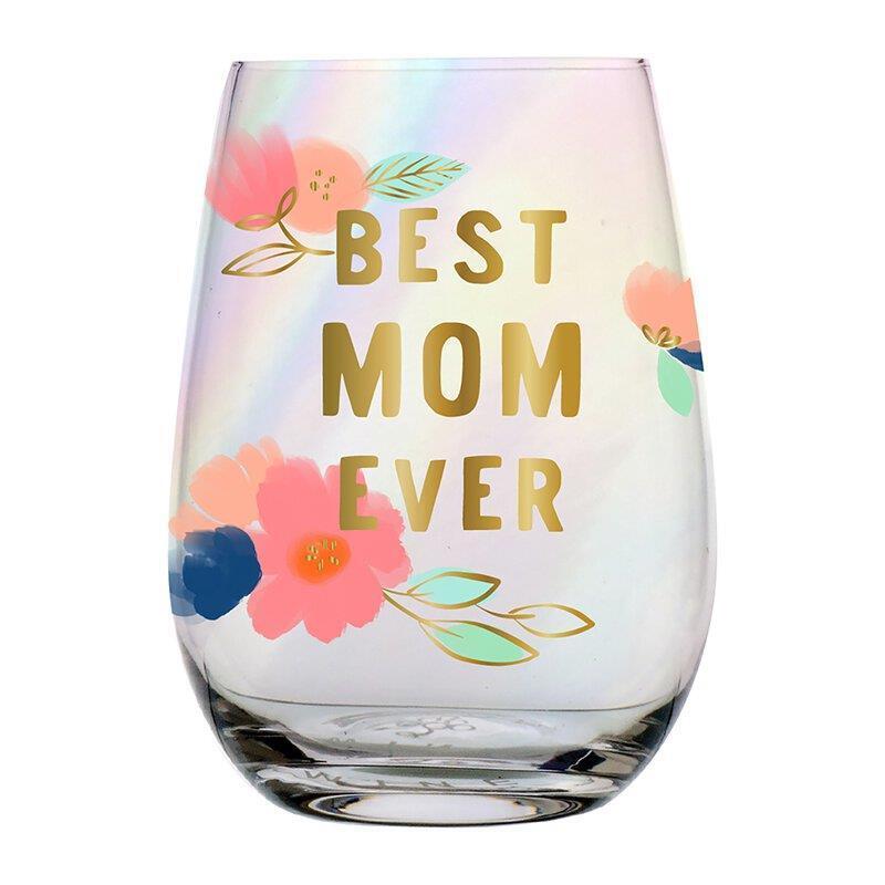 Wine Glass Best Mom Ever Floral Size 3.5in x 5in H / 20 oz Pack of 6