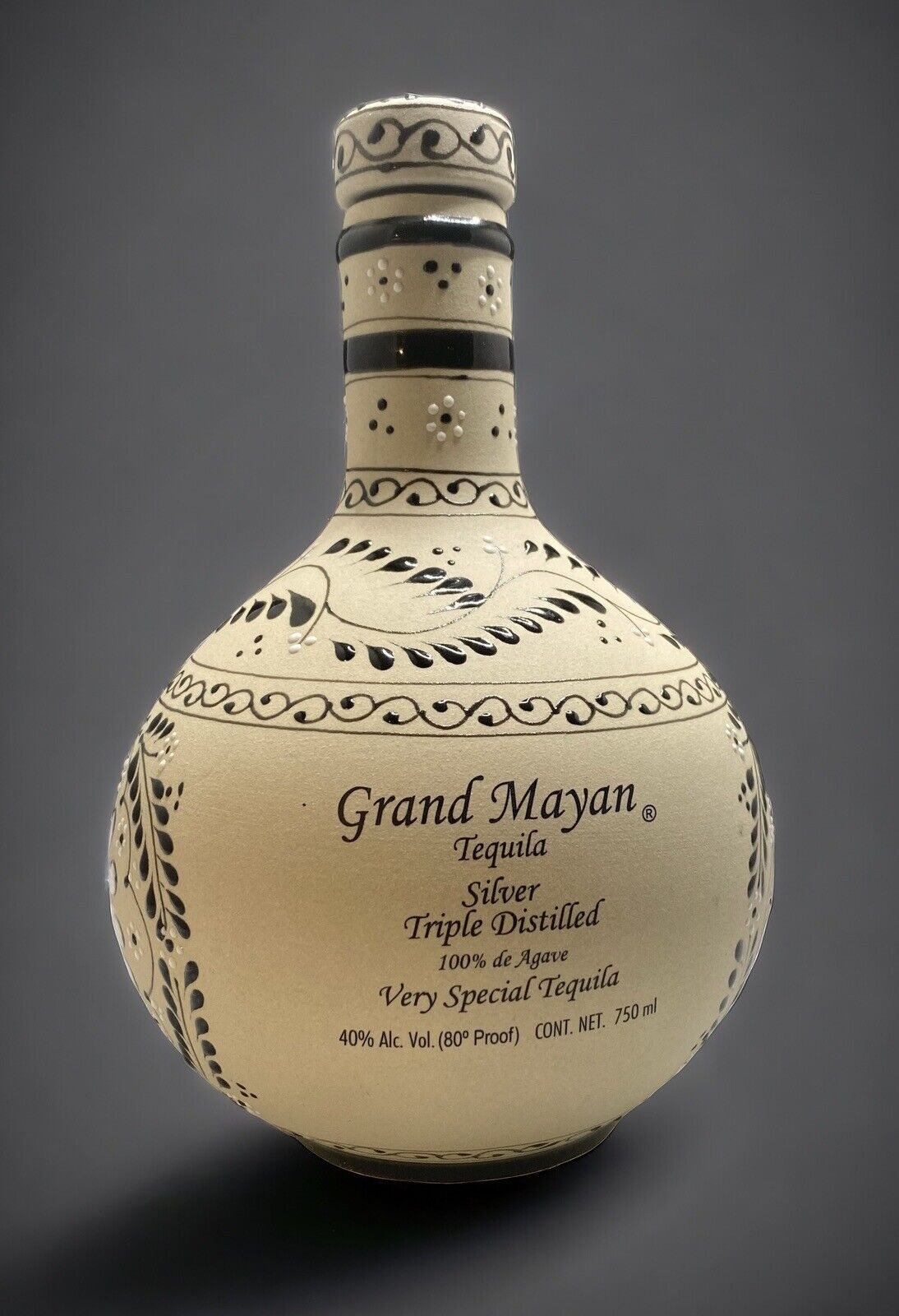 Grand Mayan Silver Tequila Empty Clay Liquor Bottle 750ml Mexican Collectors