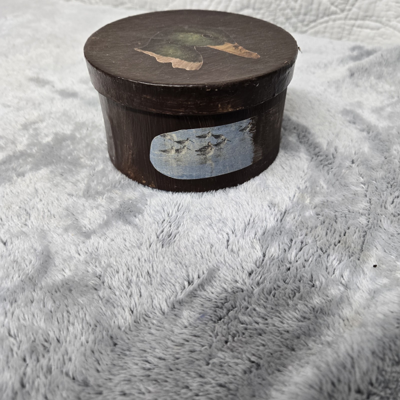Vintage Hand-Painted Papier-mâché mache Shaker Box Colorful Mallard Duck.
