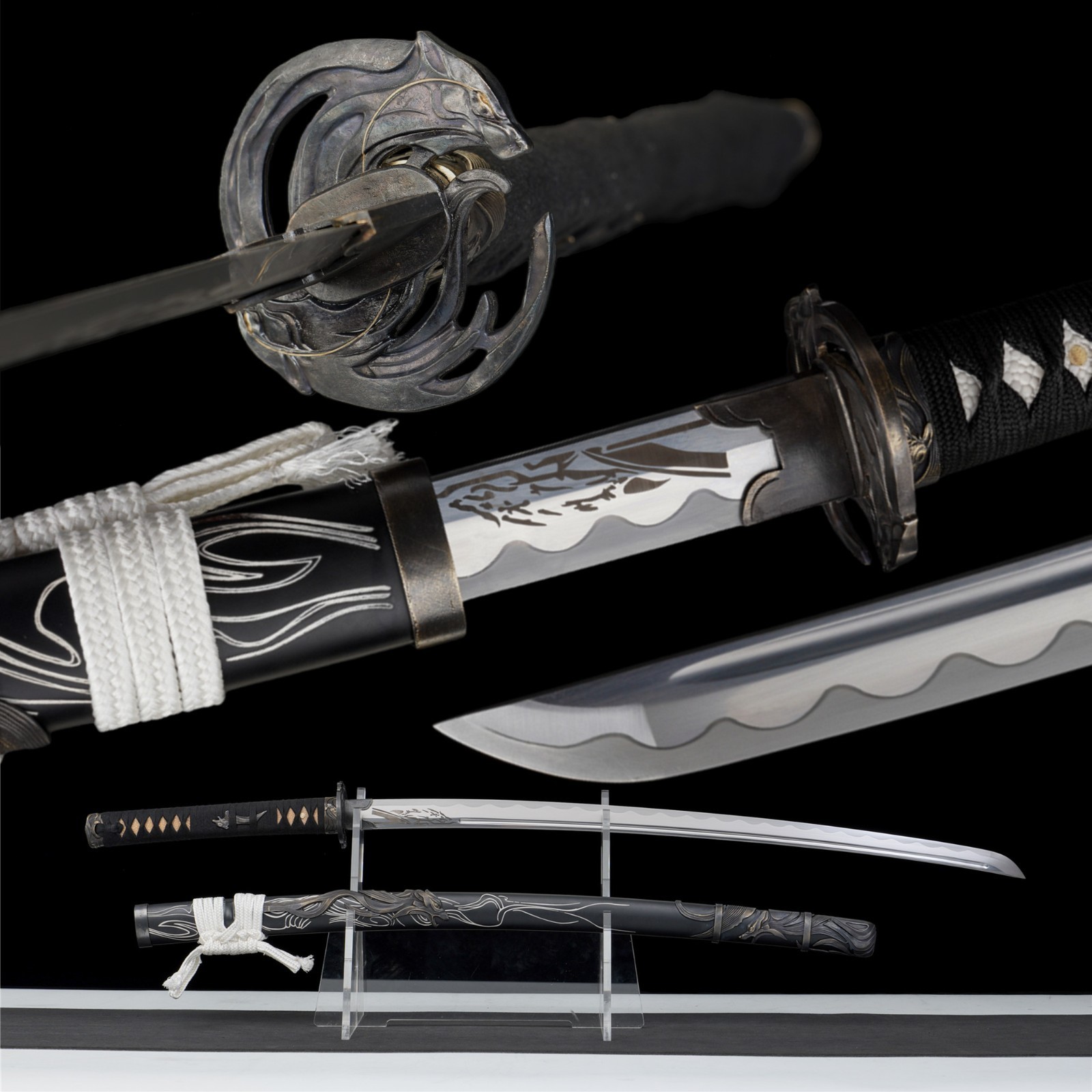Japanese Katana Hand Forged 9260 Spring Steel Full Tang Ghost of Yotei Twin Wolf