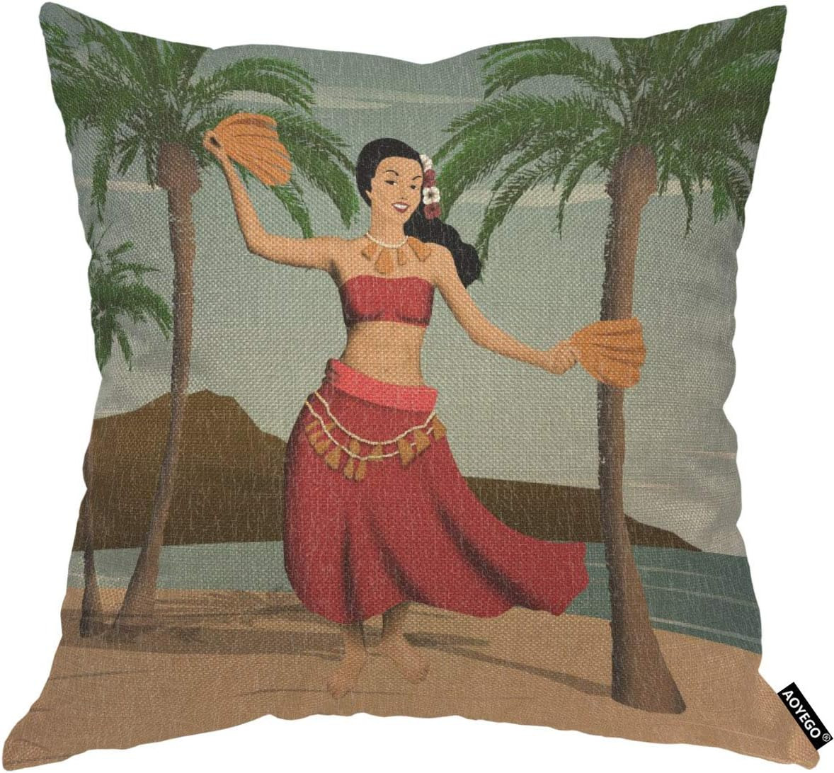 Hawaiian Hula Girl Throw Pillow Cover Hawaii Dance on Beach Aloha Cartoon Sexy T