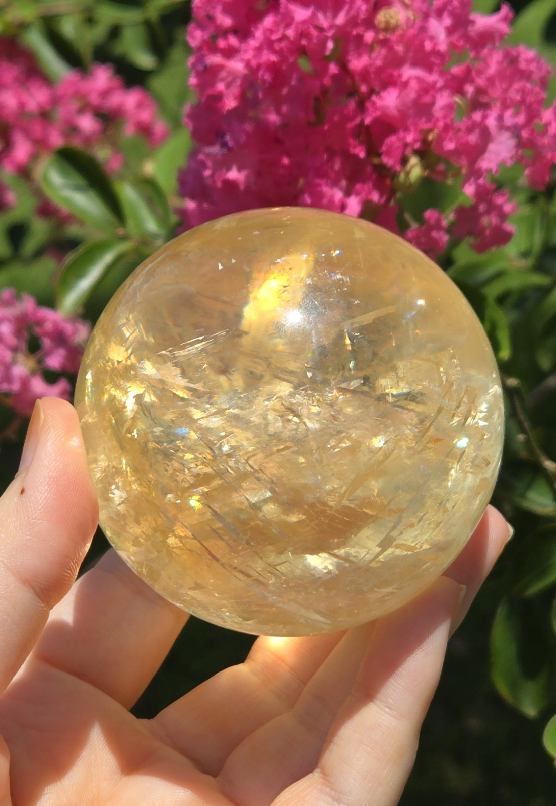 Gorgeous Rainbow Honey Calcite Crystal Sphere  74mm Honey Calcite Crystal Sphere