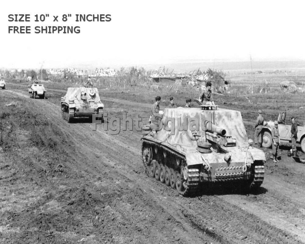 WW2 8x10 Photo German Convoy of heavy assault guns StuG33B on the march O3564