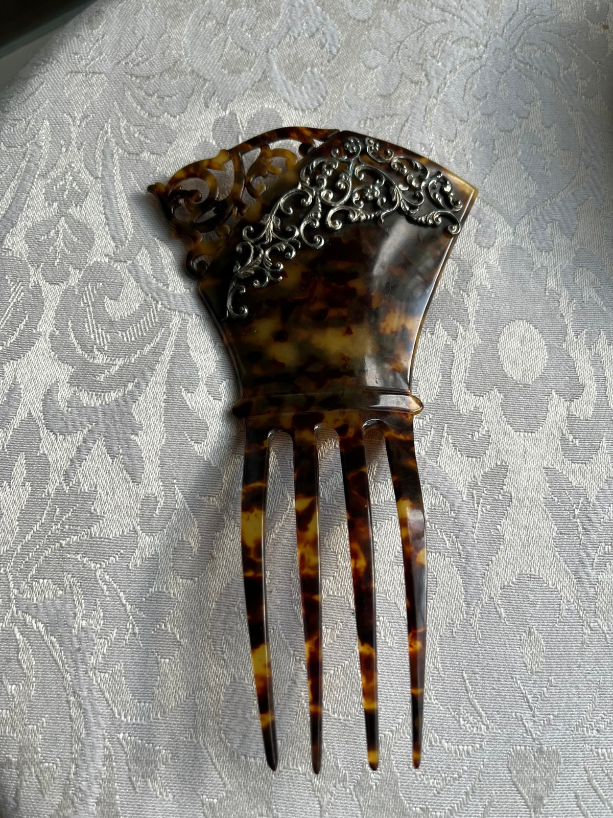Victorian faux tortoiseshell hair comb sterling silver embellished hair ornament