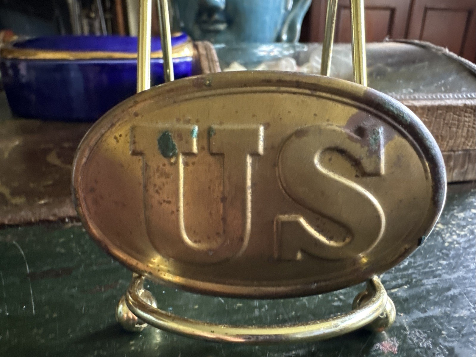 antique authentic CIVIL WAR (BRASS & lead ) UNION oval Belt Buckle ~ UNISSUED