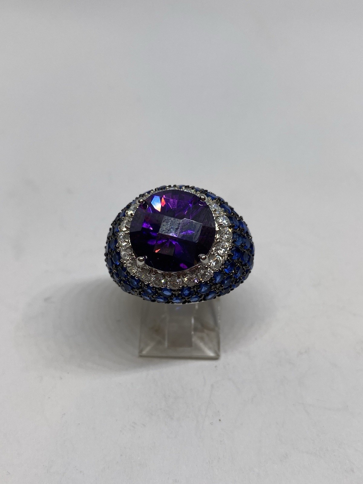 9.2g SIZE 6 PAVE CRYSTAL AMETHYST GEMSTONE COCKTAIL RING STAMPED FINE JEWELRY