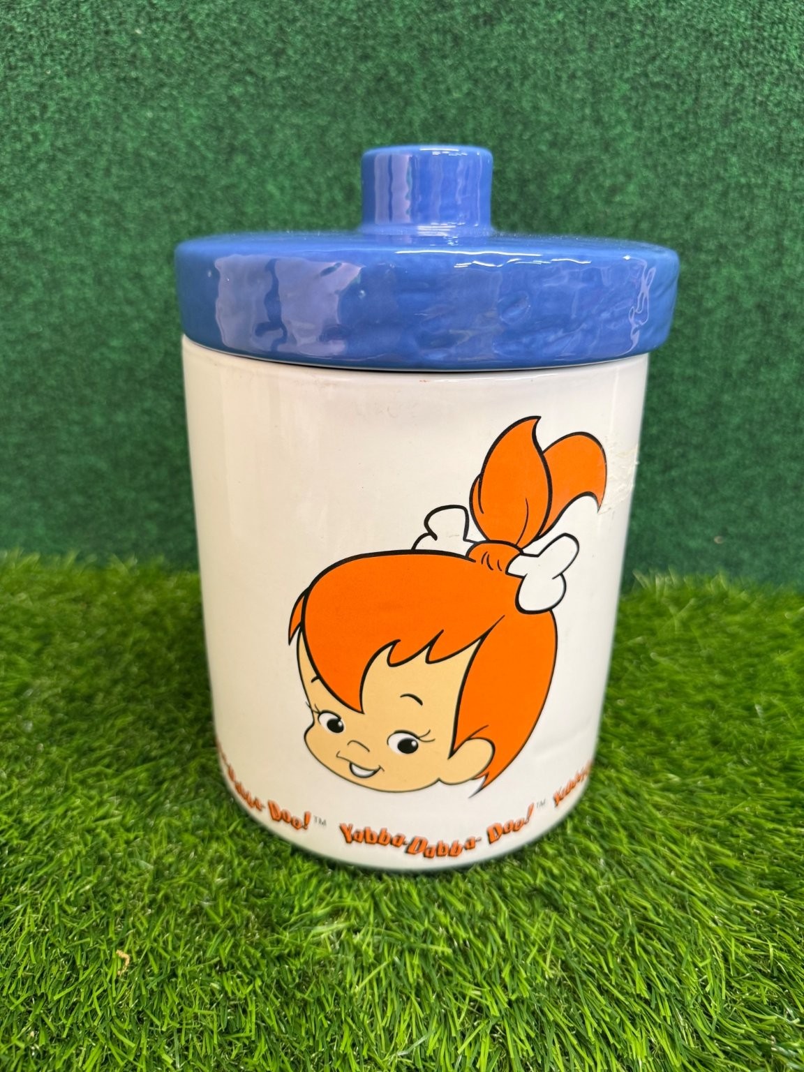 Vintage 1994 Pebbles Flintstone Ceramic Canister Jar The Flintstones