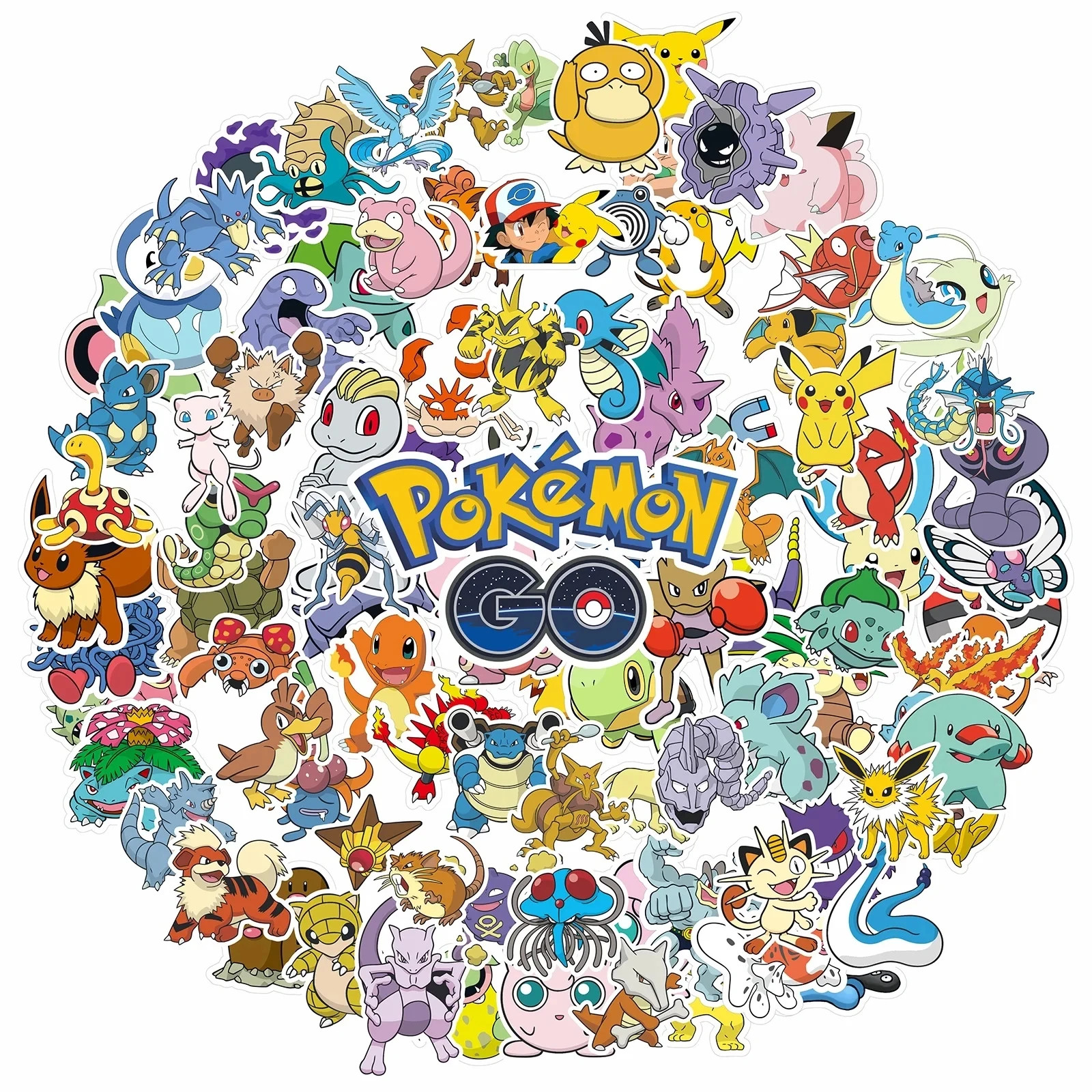100 Pack Pokemon Sticker Set Vintage 151 Classic Early Generation Decals 2 Inch