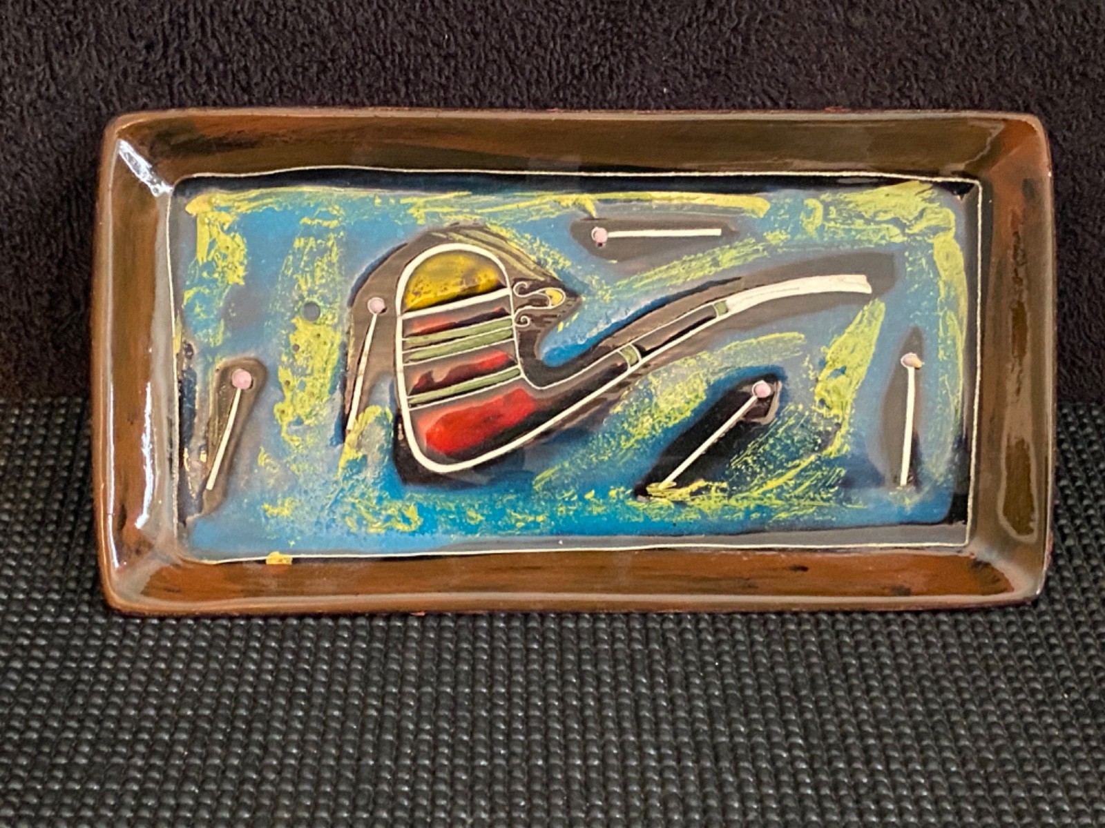 Vintage c. 1960’s MCM Ceramic Dish/Trinket Ash Tray Abstract Smoking Pipe Motif