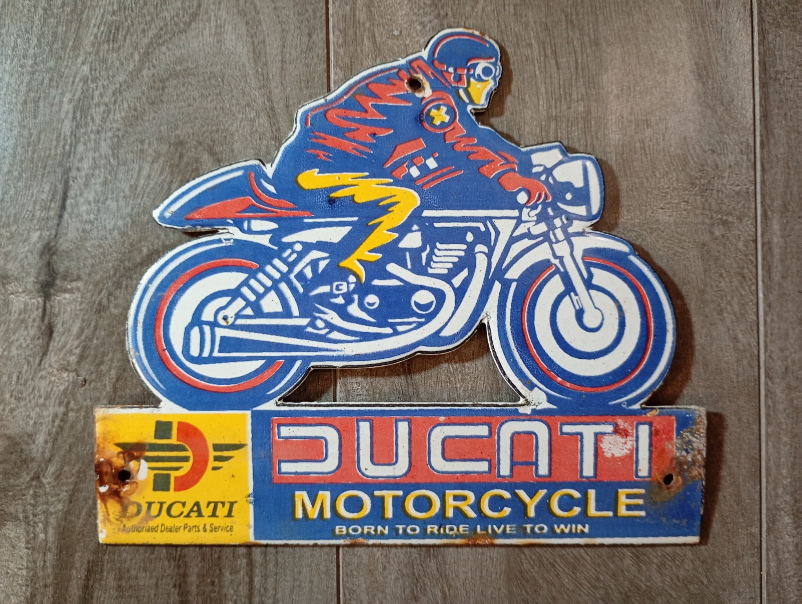 This Vintage DUCATI Motorcycle Porcelain Enamel Sign measures 7\ This Vintage DUCATI Motorcycle Porcelain Enamel Sign measures 7\