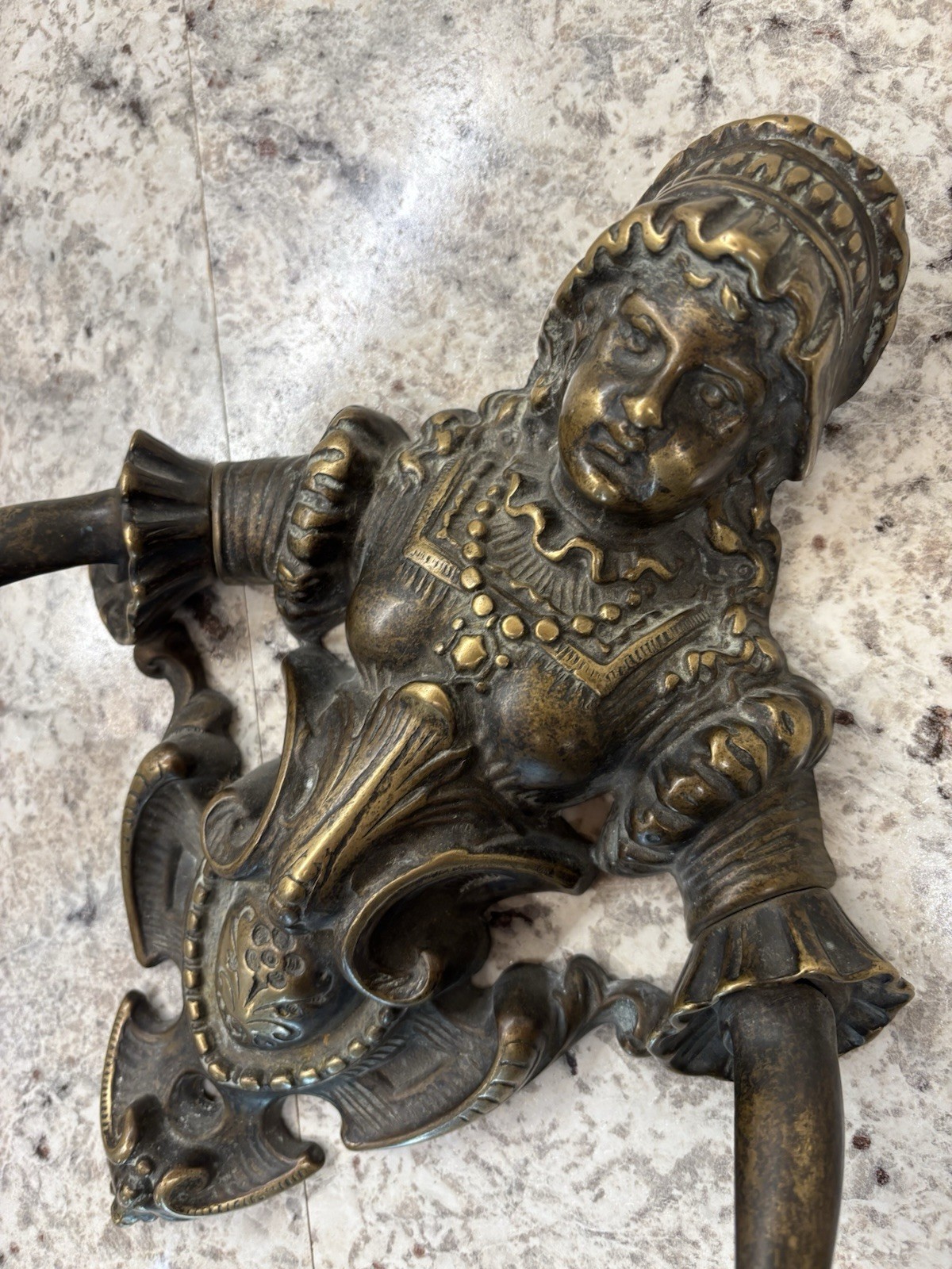 Vintage Antique Baroque French Woman Figural Medieval Wall Mount Towel Rack Bar