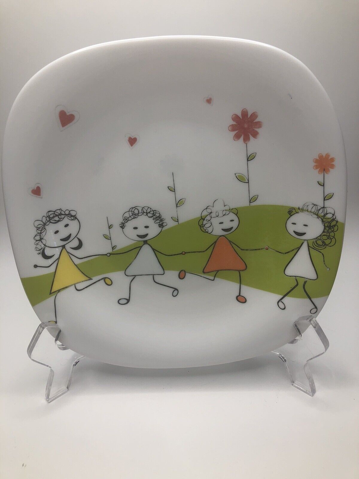 Vintage, Pars Opal Plate happy Girls Playing. Flowers/Hearts. England