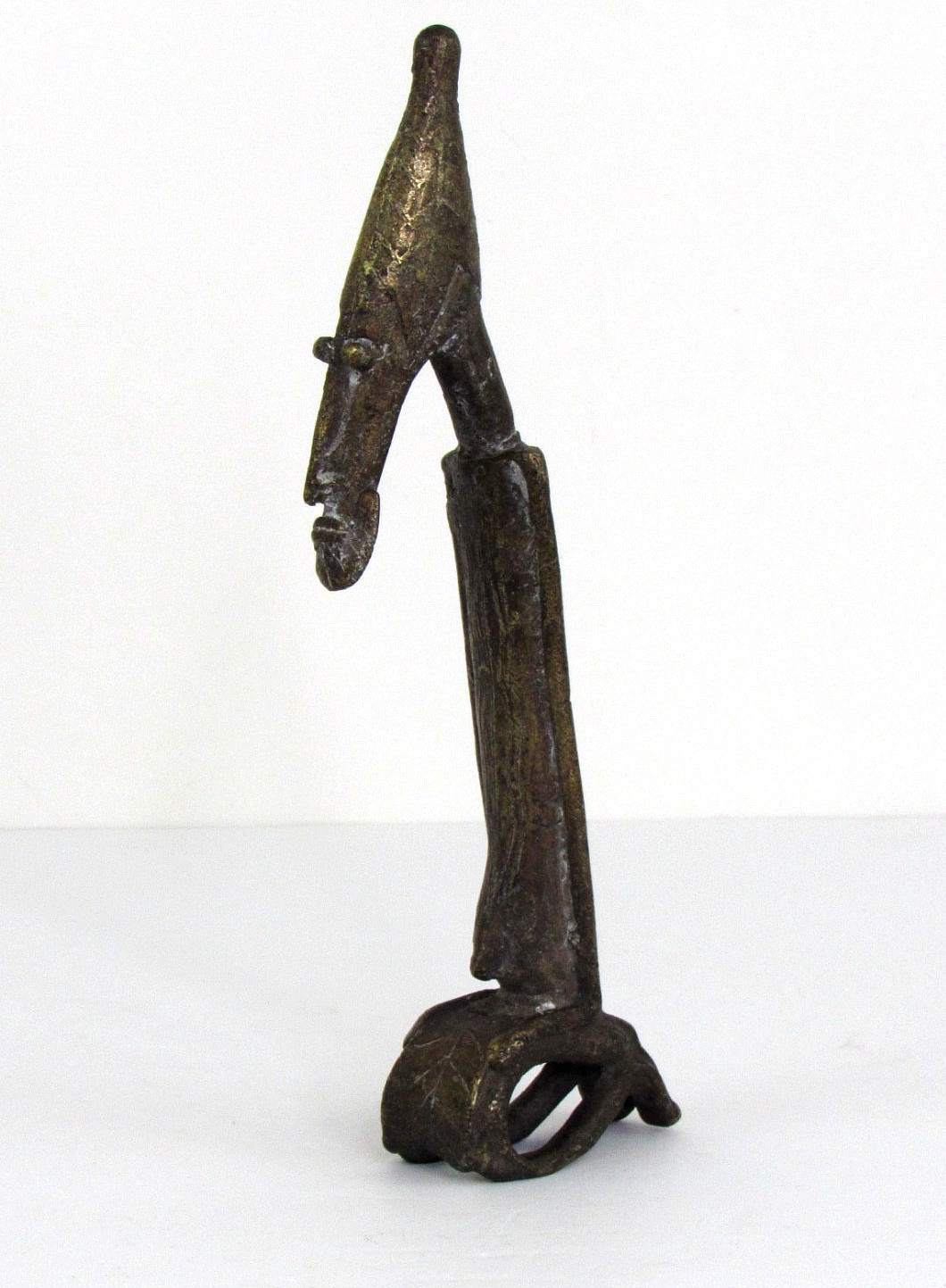 West African Dogon Cast Bronze Tribal Art Mali -Seated Man - 9.25