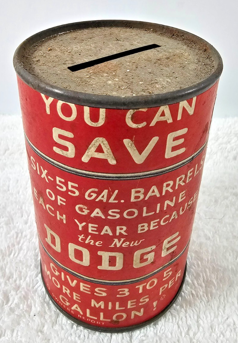 VTG 1930s Dodge Gas Savings Oil Drum Bank Chrysler Corp Detroit Dealership Promo