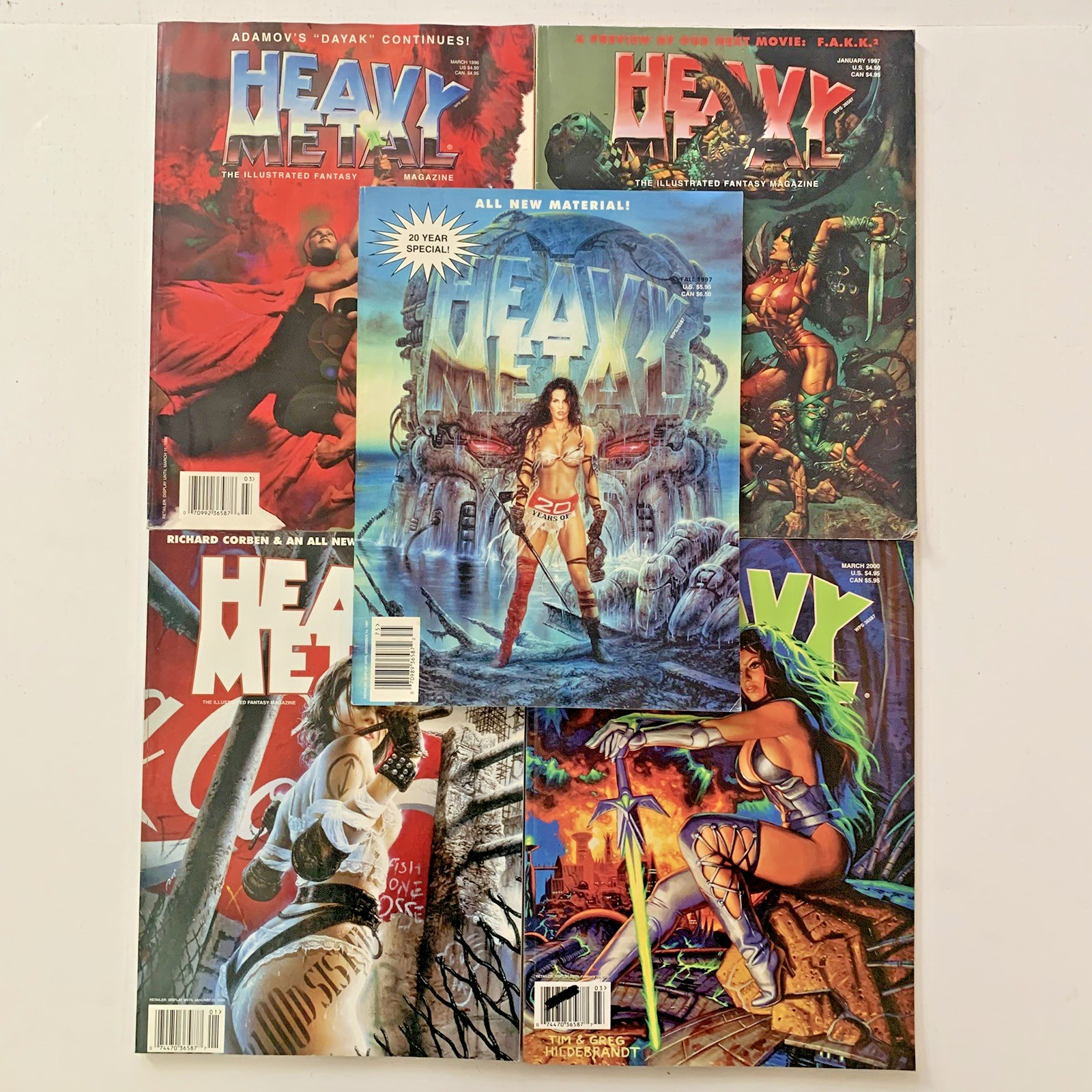 Heavy Metal Magazine Lot x5 Mar 1996, Jan Fall 1997, Jan 1999, Mar 2000