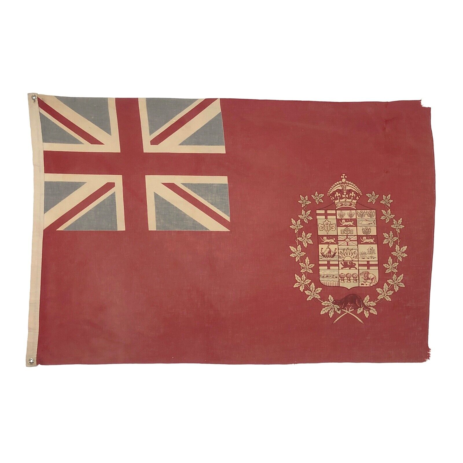 Antique Cotton Canada Red Ensign Flag Cloth Canadian Union Jack Beaver Vintage
