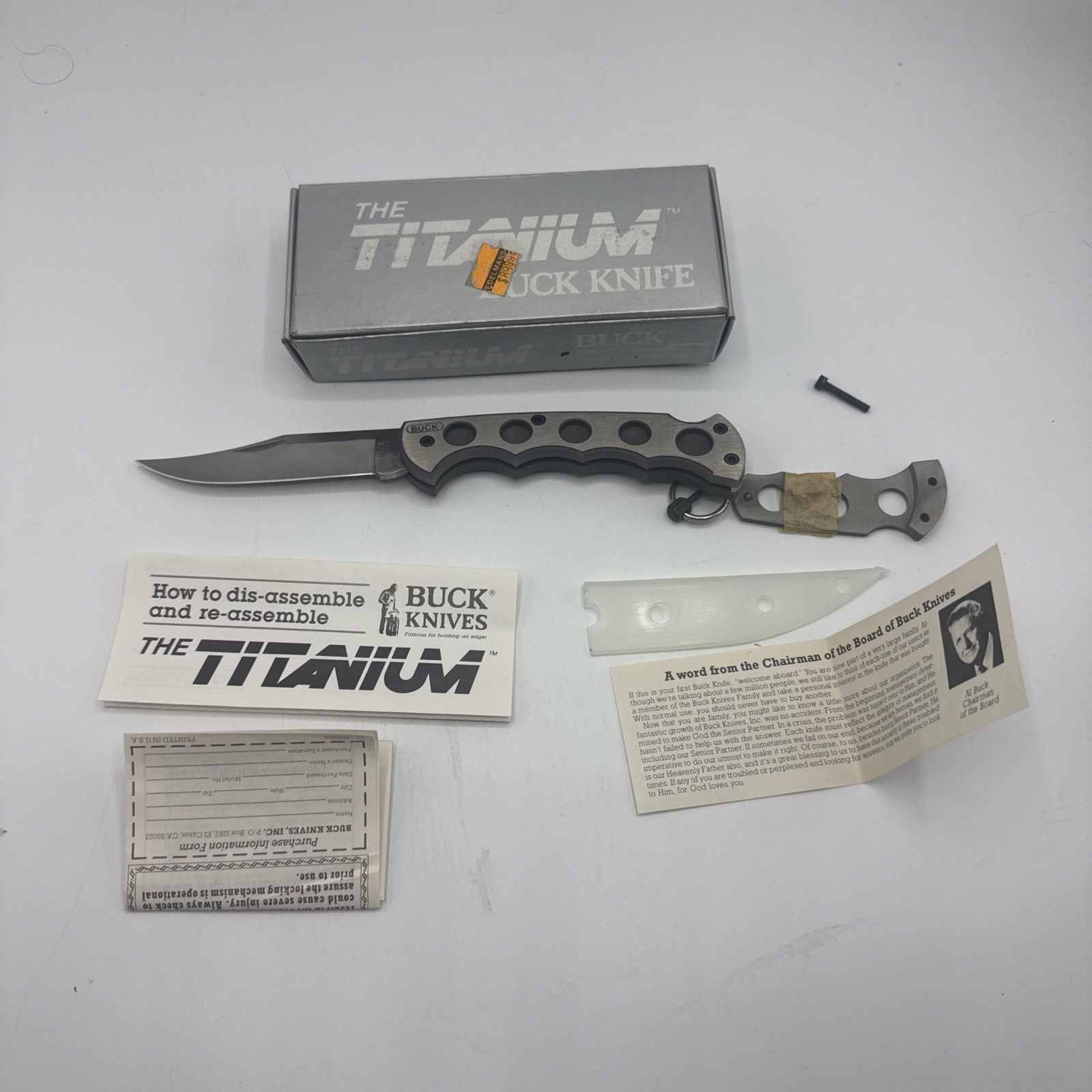 Buck The Titanium Model 186 Lock Back Knife With Og Box Not Used