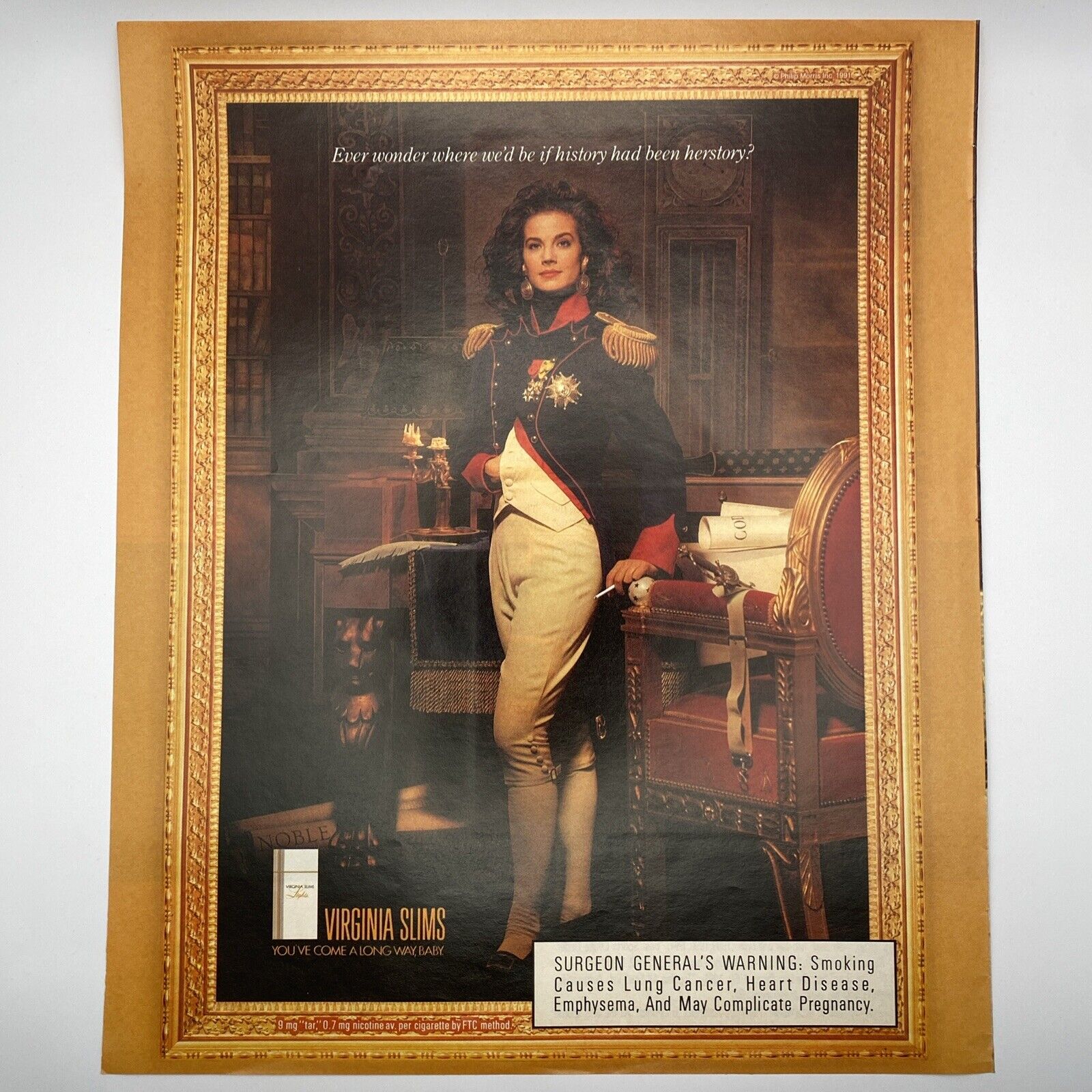 1991 Virginia Slims PRINT AD Terry Farrell French Uniform Costume Herstory 10x12