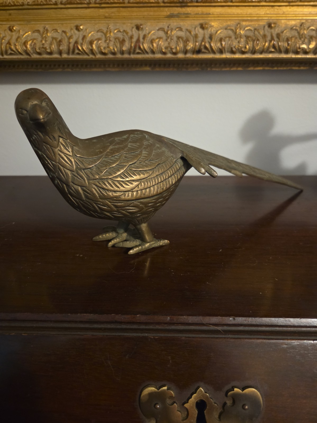 Vintage Solid Brass Pheasant Quail Bird Figurine MCM Detailed Feathers Patina