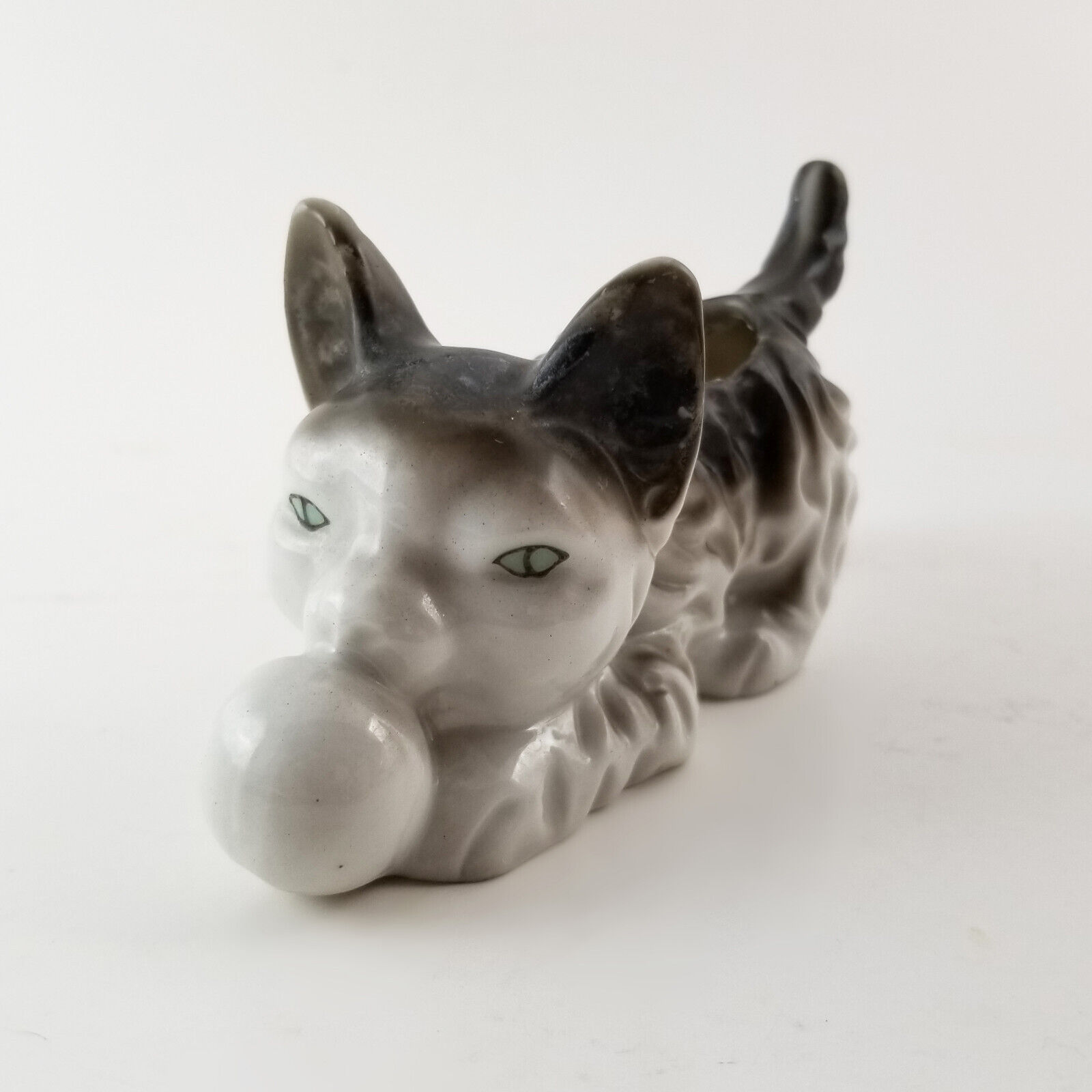 Cat Kitten with Ball Mini Planter Figurine Porcelain 2.25\