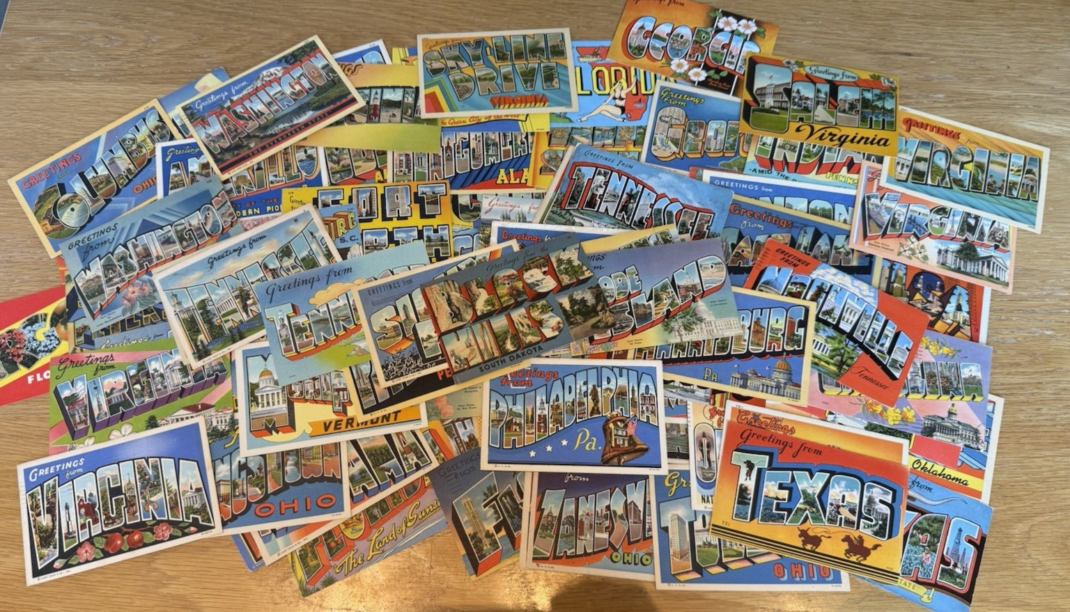 Lot of 100+ Random Large Letter Greetings Linen Postcards - No Duplicates