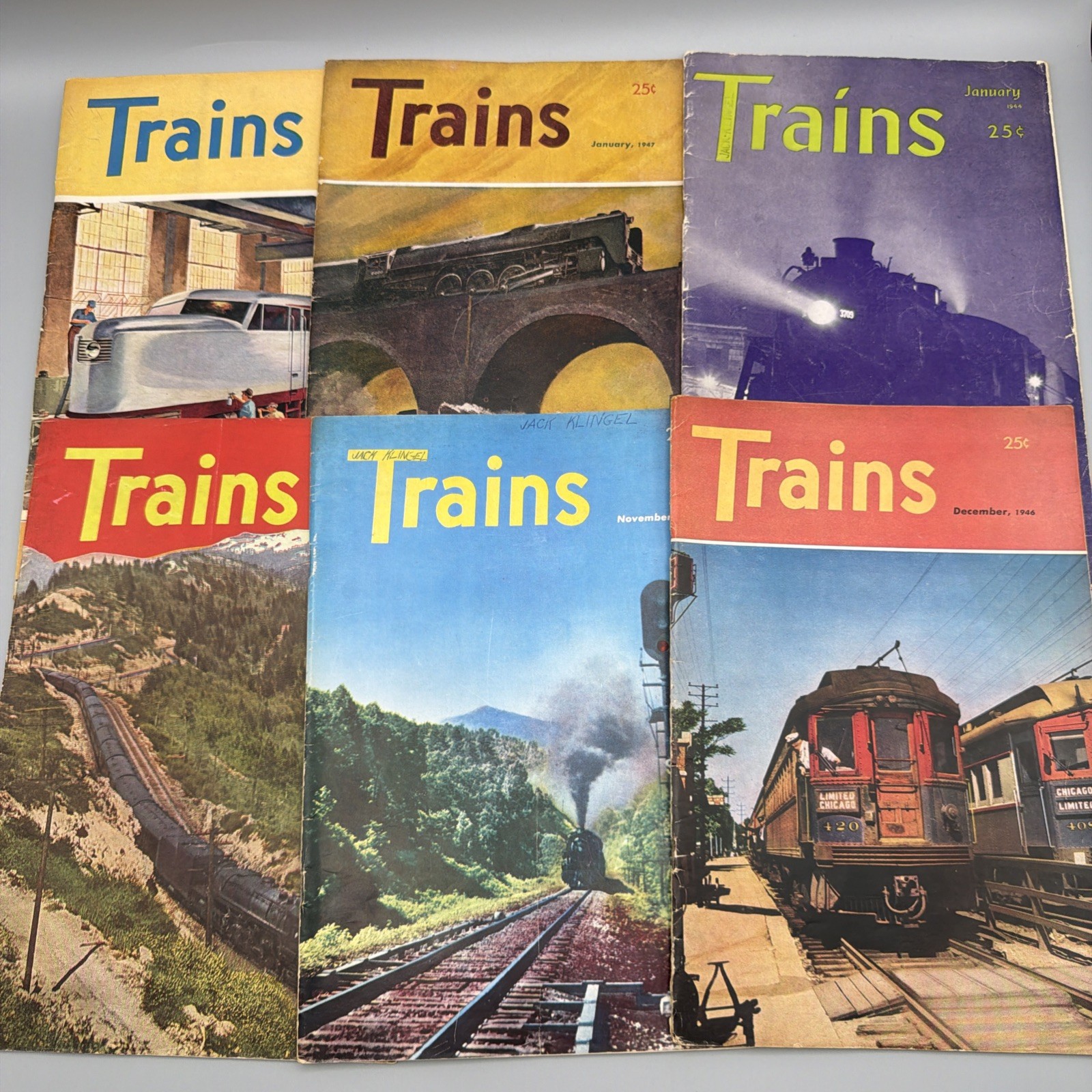 Vintage Trains Magazine Lot Jan 1944 Aug Sep Nov Dec 1946 Jan 1947 Railfan