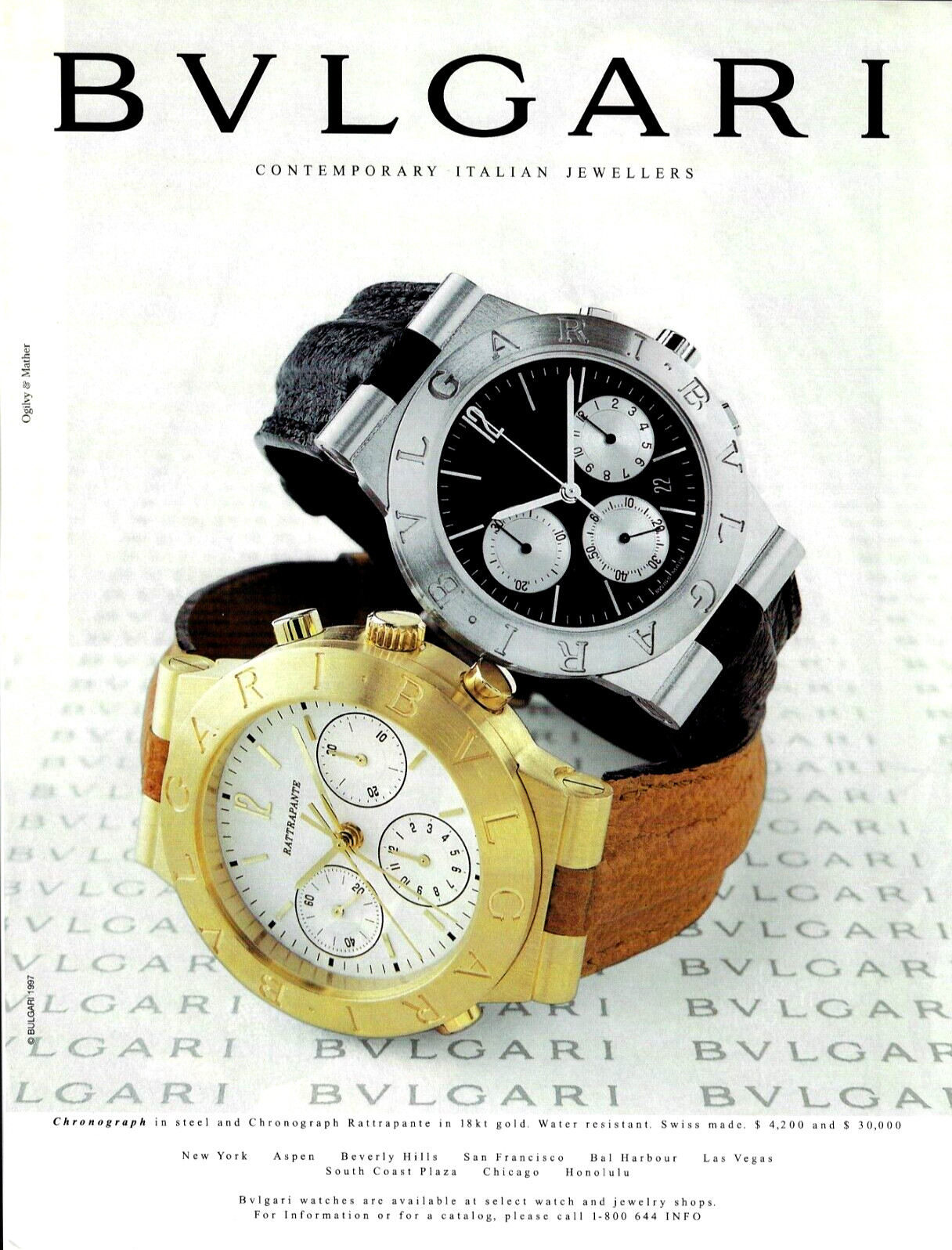 1997 Bvlgari Bulgari Chronograpgh Reverse Panda Gold Watch Vintage PRINT AD