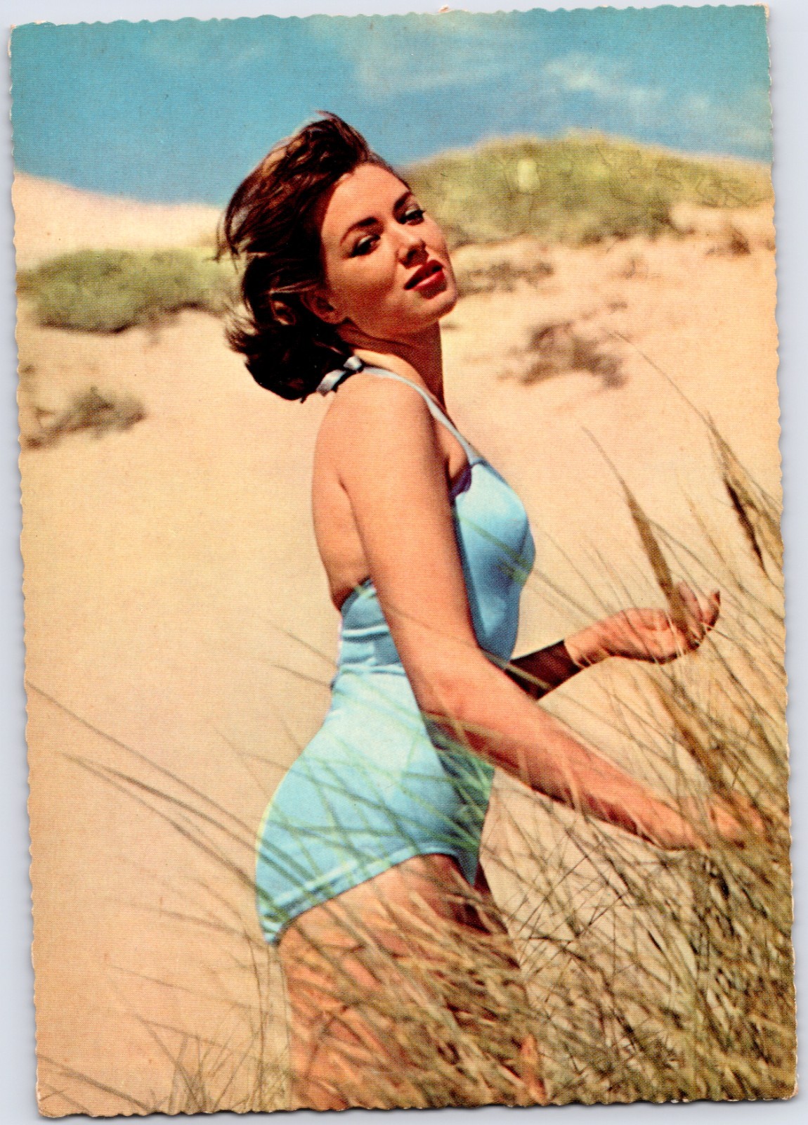 VINTAGE BETH ROGAN ACTRESS BEACH SWIMSUIT KRUGER 902 75 COLOR POSTCARD OS