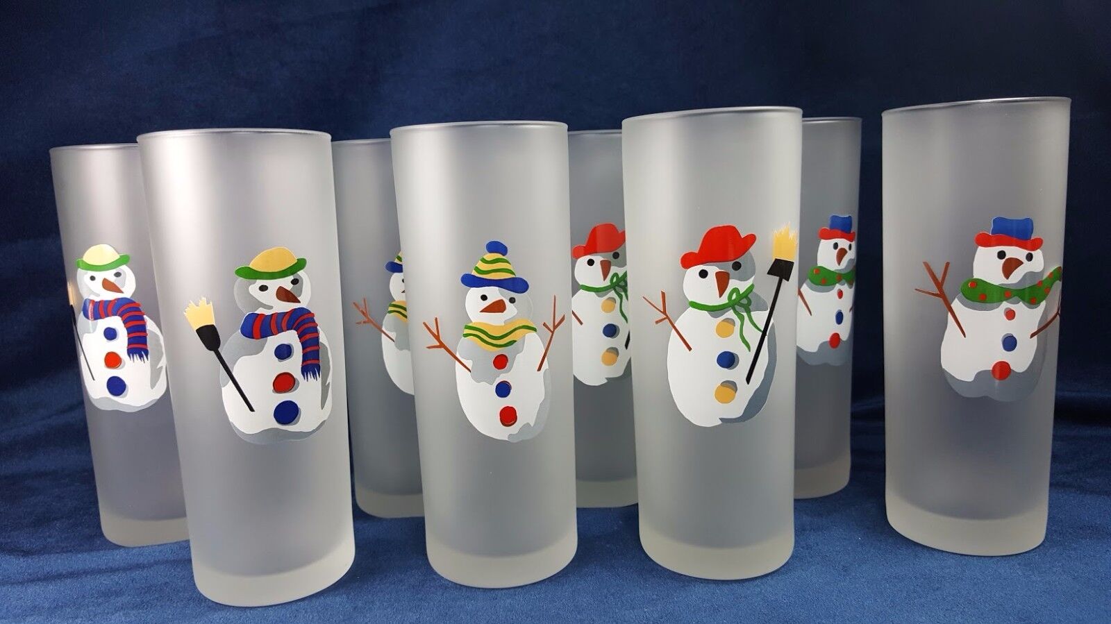 4 DARTINGTON Frosted Highball Holiday Glasses Glassware Tumblers Snowman England