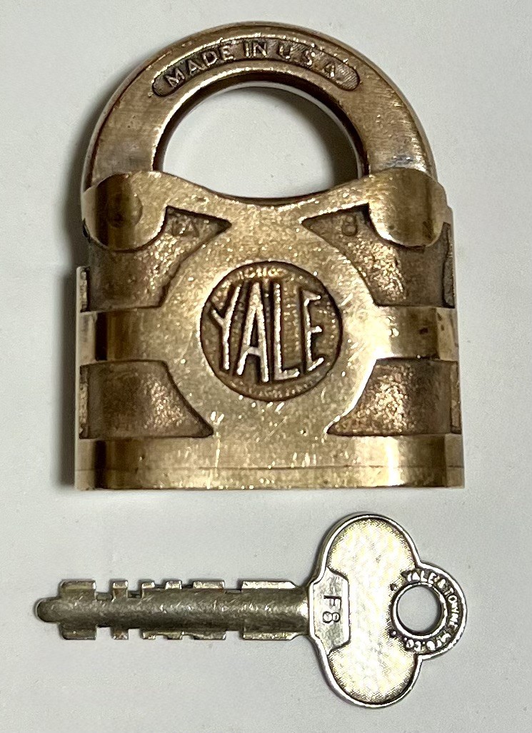 Vintage Yale & Towne Cast Brass Padlock Lock w/ Original Key Working 1930s