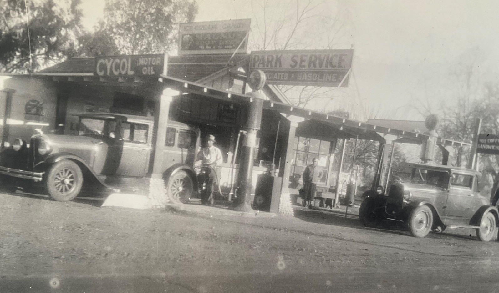 Vintage 1930s Gas Station Photo Cycol Motor Oil Associated Gasoline Cars Pumps Vintage 1930s Gas Station Photo Cycol Motor Oil Associated Gasoline Cars Pumps