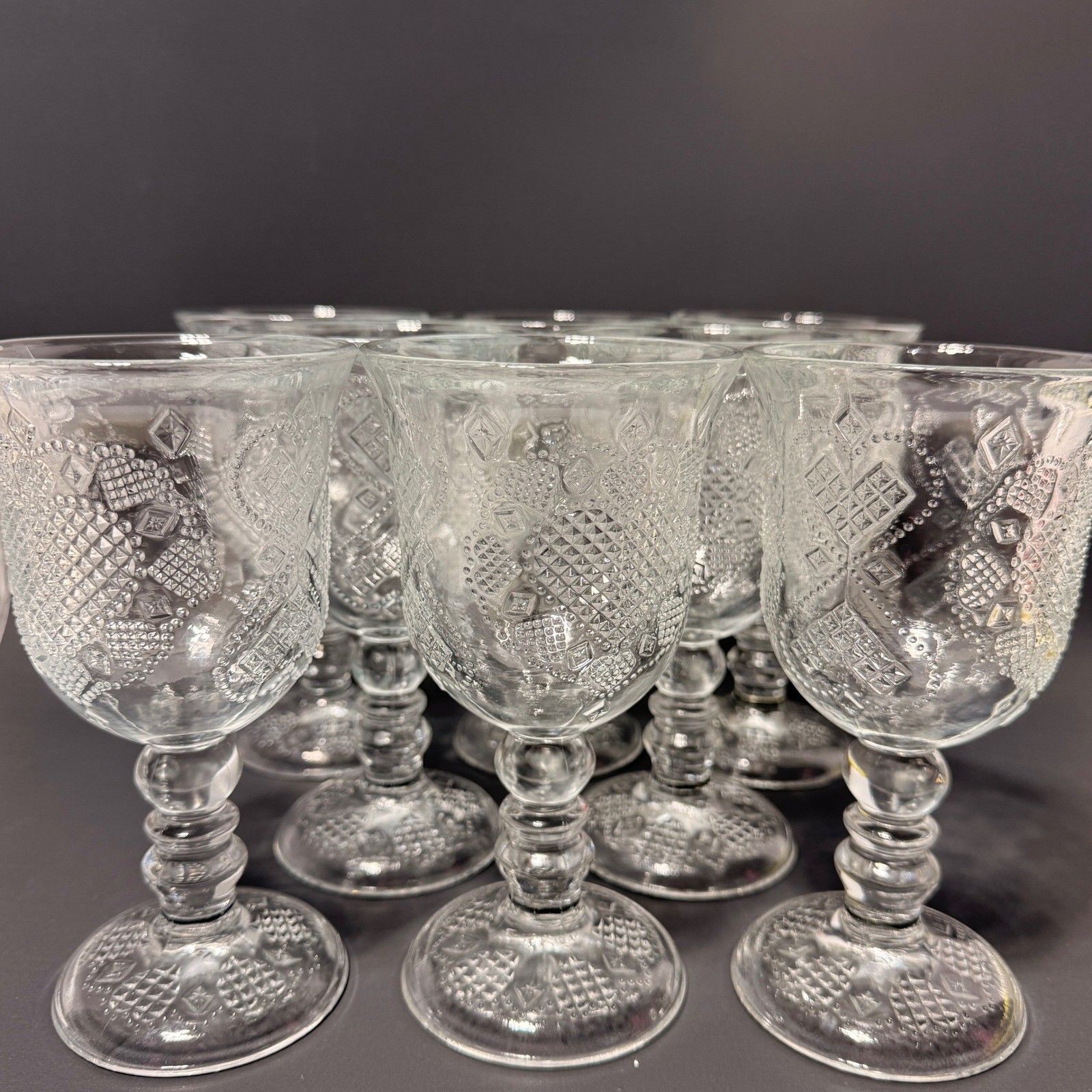Avon Fostoria Clear Heart and Diamond Water Goblets Set of 8 Vintage 1970s 7in
