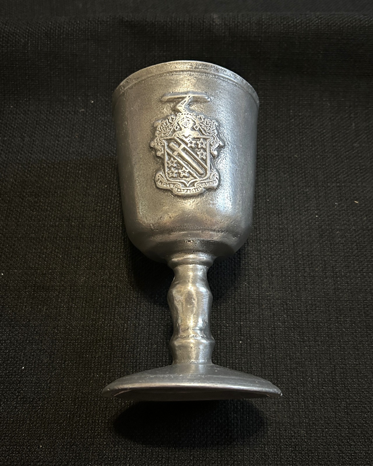 VINTAGE Phi Delta Theta fraternity large pewter crest goblet chalice, 6 1/2