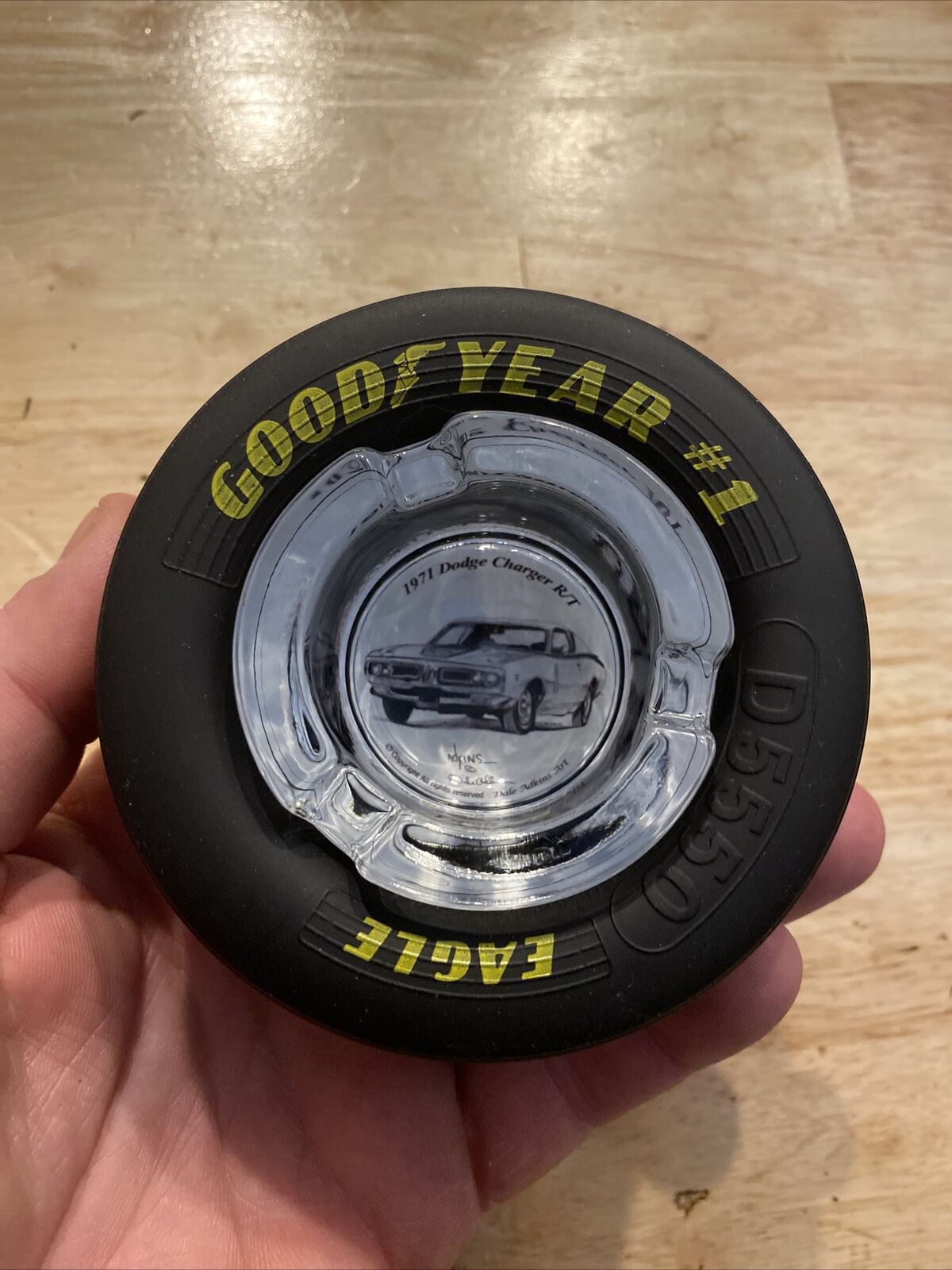 Goodyear Tire Ashtray DODGE CHARGER Glass on Rubber Man Cave NASCAR Collector
