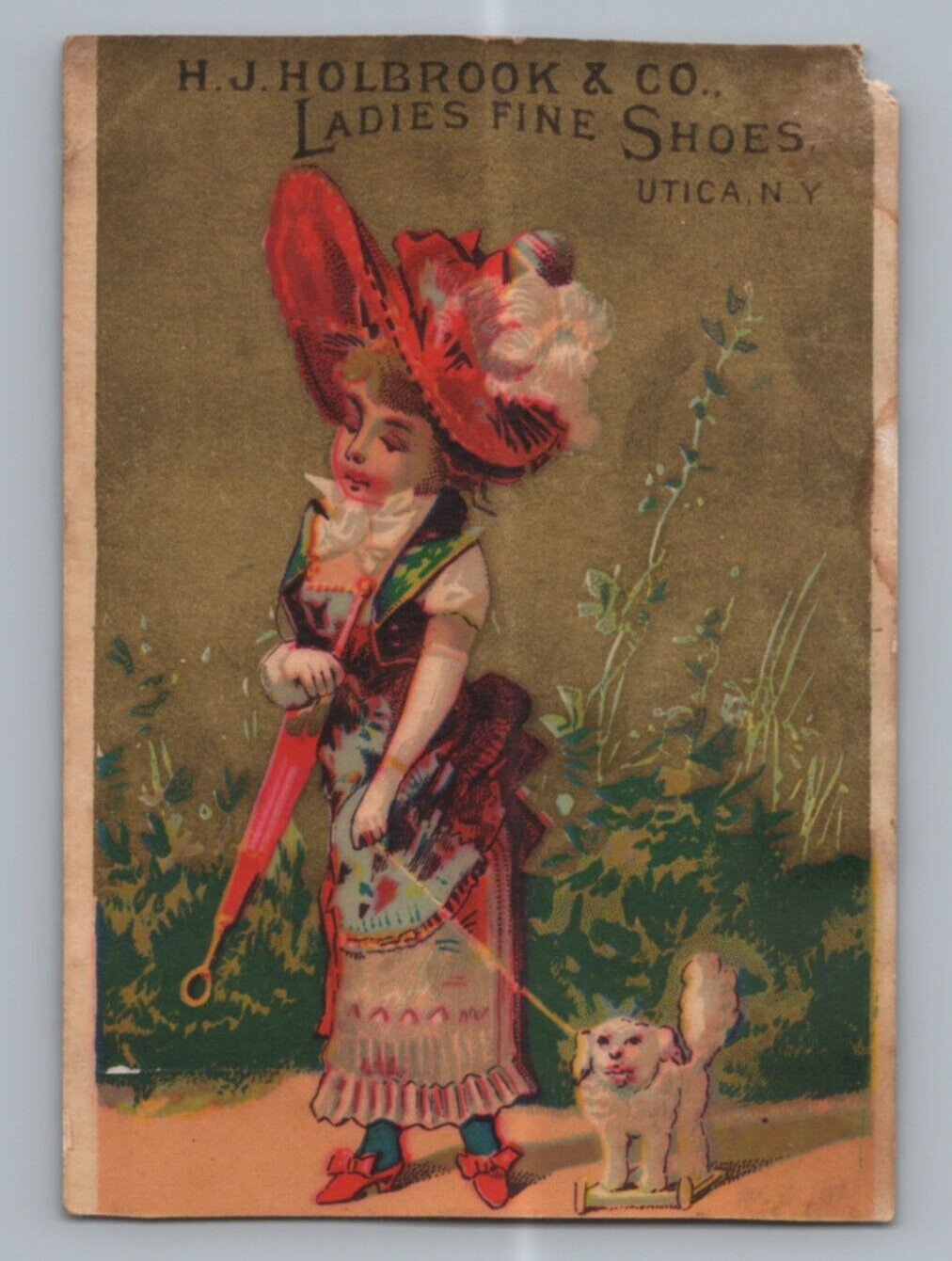 H. J. Holbrook Co Shoes Utica New York Toy Dog Victorian Trade Card