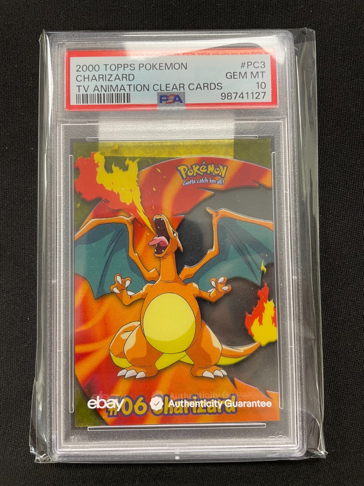 2000 Topps Pokemon Charizard TV Animation Clear Card #PC3 PSA 10