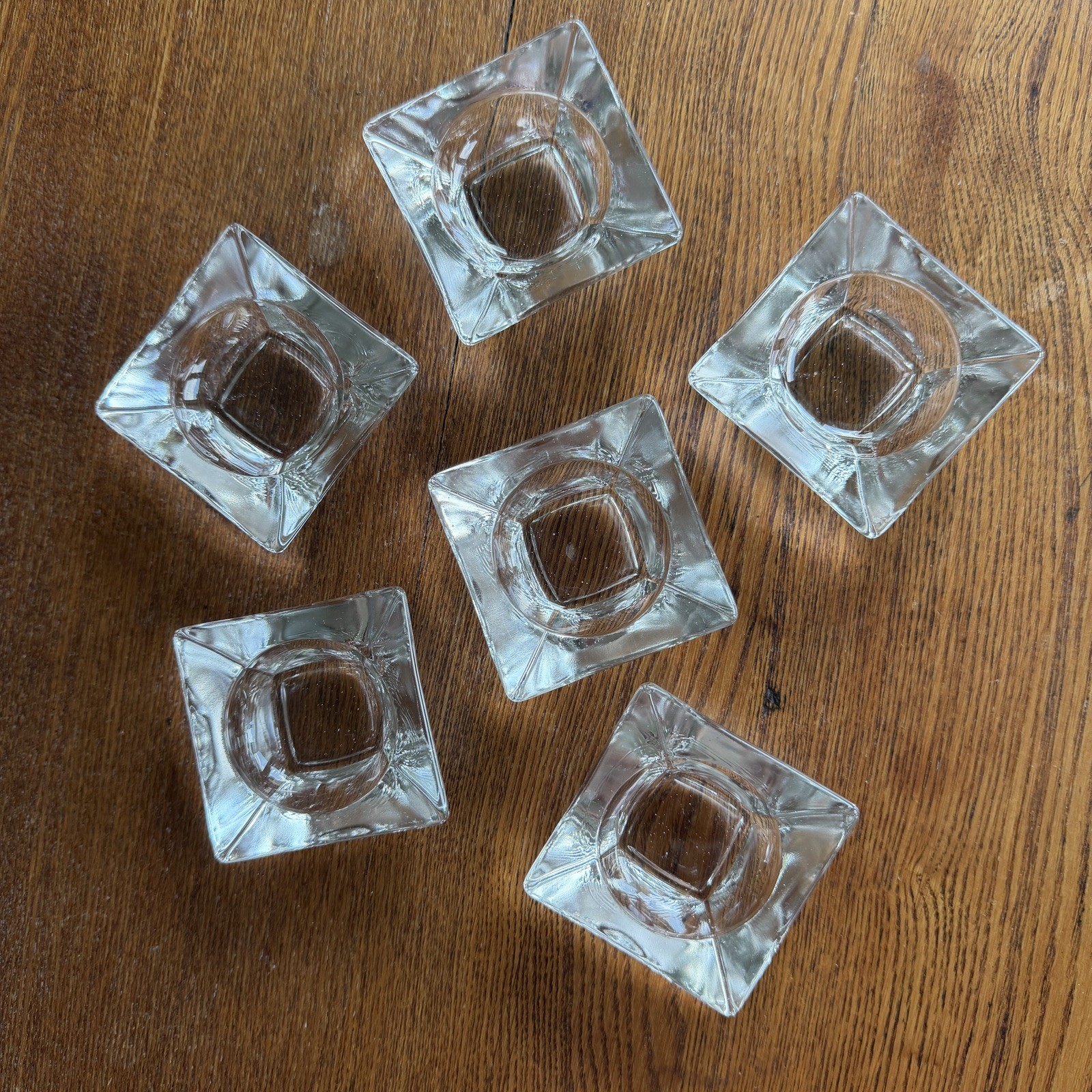 Salt Cellars Salties Set of 6 Clear Glass Square Open Dips Vintage 2X2X.75