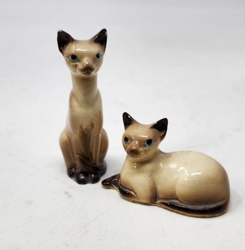 Vintage Retired Hagen Renaker Miniature Siamese Cat Figurine Lot Set 2 Cats Mini