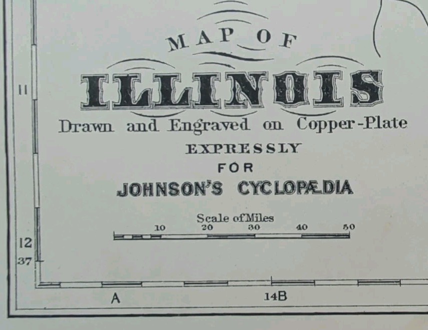 Antique 1885 ILLINOIS Map ~ Authentic Old Original AJ JOHNSON COPPER PLATE