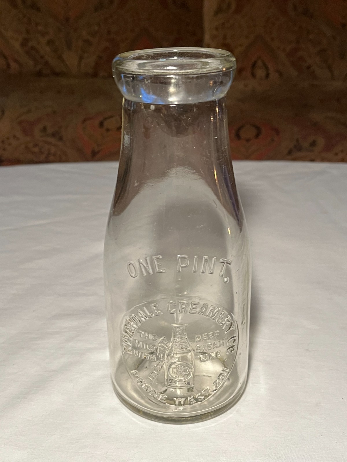 c1915-20 Riverdale Creamery San Francisco California, pint Embossed Milk Bottle