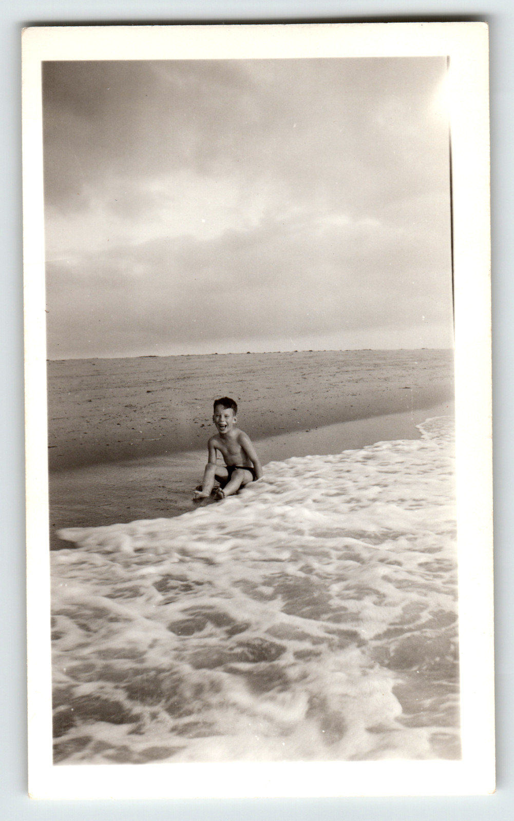 Photo Little Boy Laughing Waves Ocean Beach Cape Cod MA Vintage 1940s to 1950s
