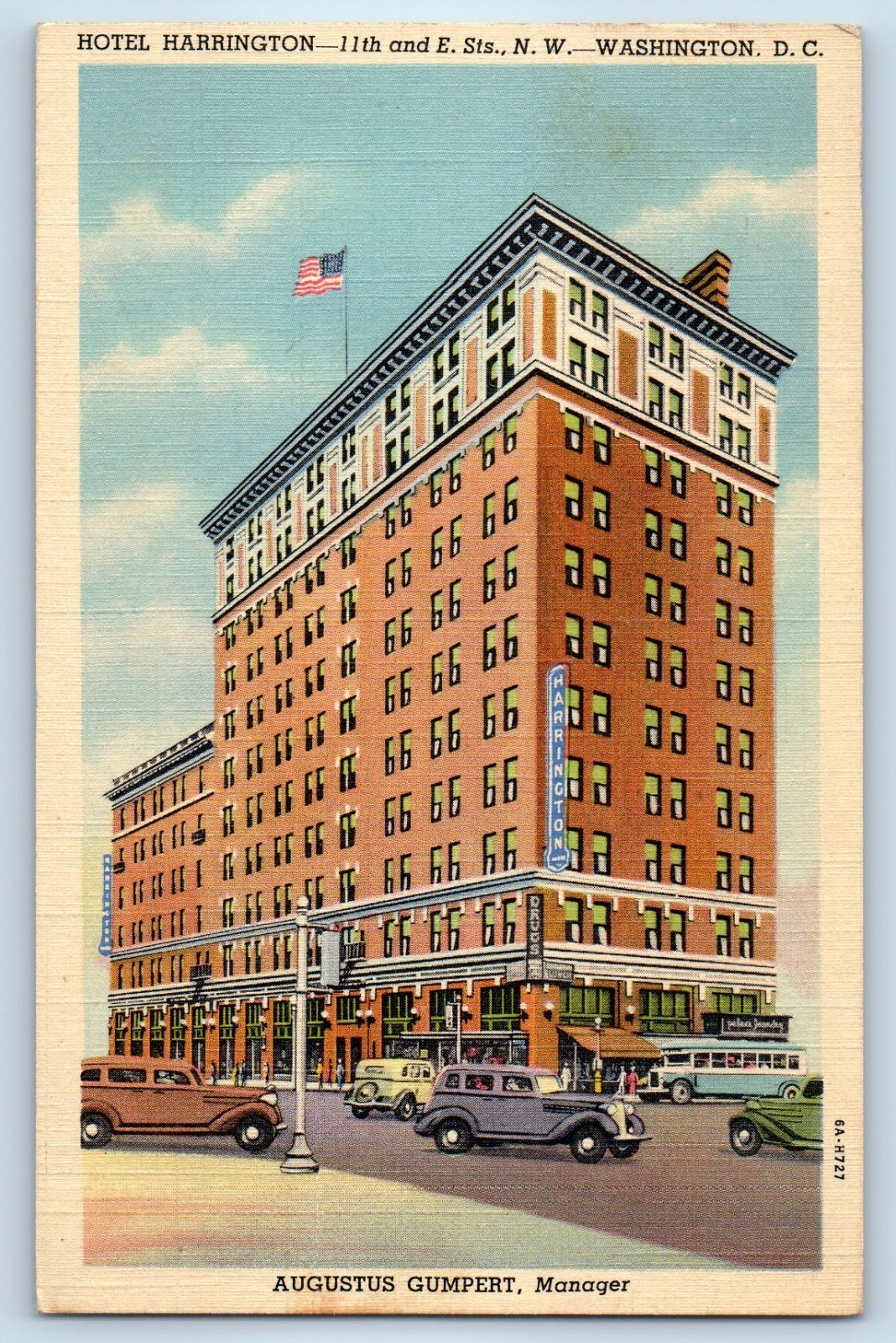 1944 Washington DC Postcard Hotel Harrington 11th Augustus Gumpert Building