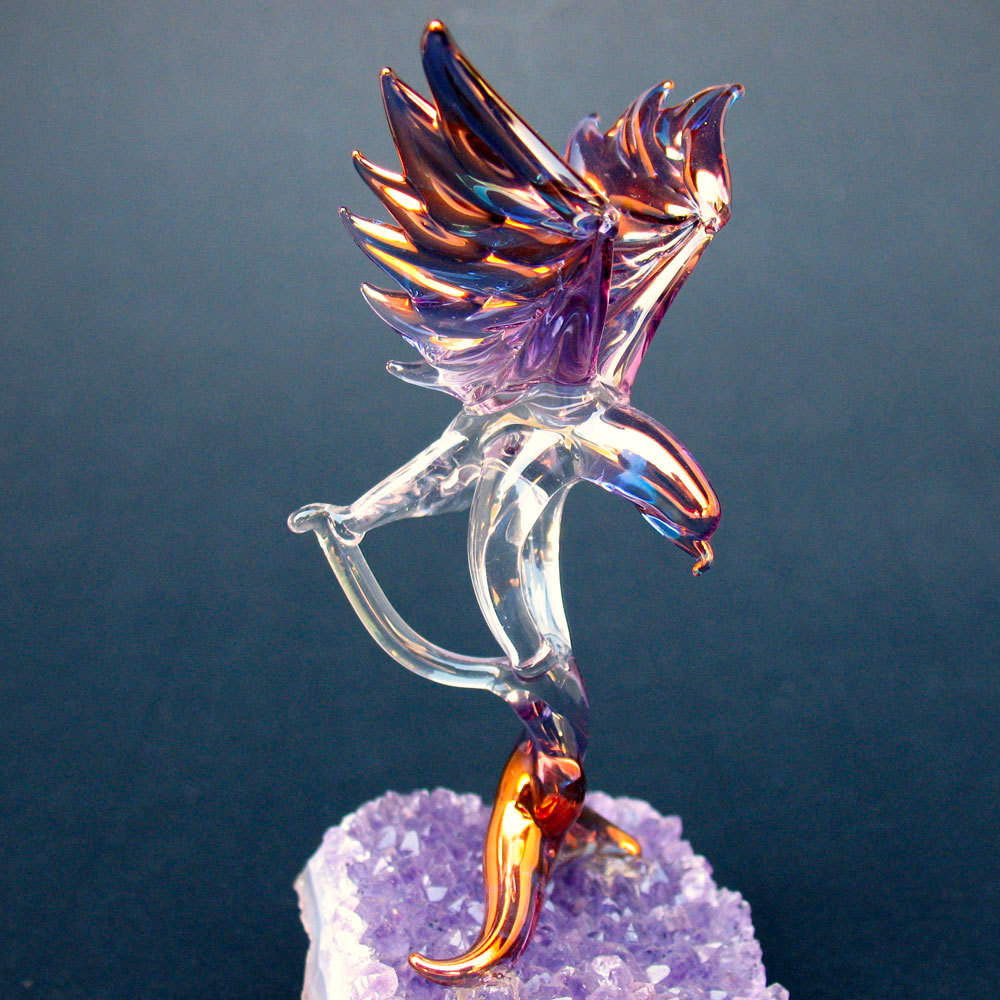 Eagle Figurine Sculpture Blown Glass Amethyst Crystal