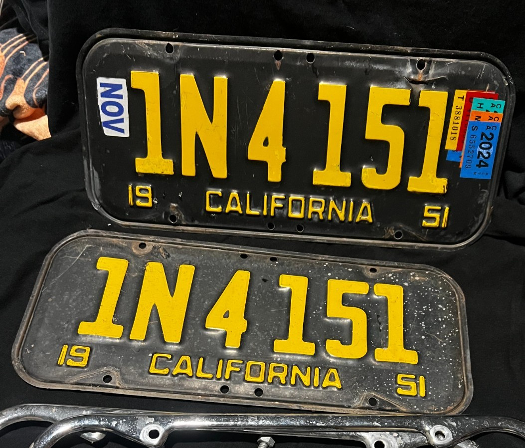 51 California black and gold unrestored CLEAR license plates KOOL NUMBER ORDER