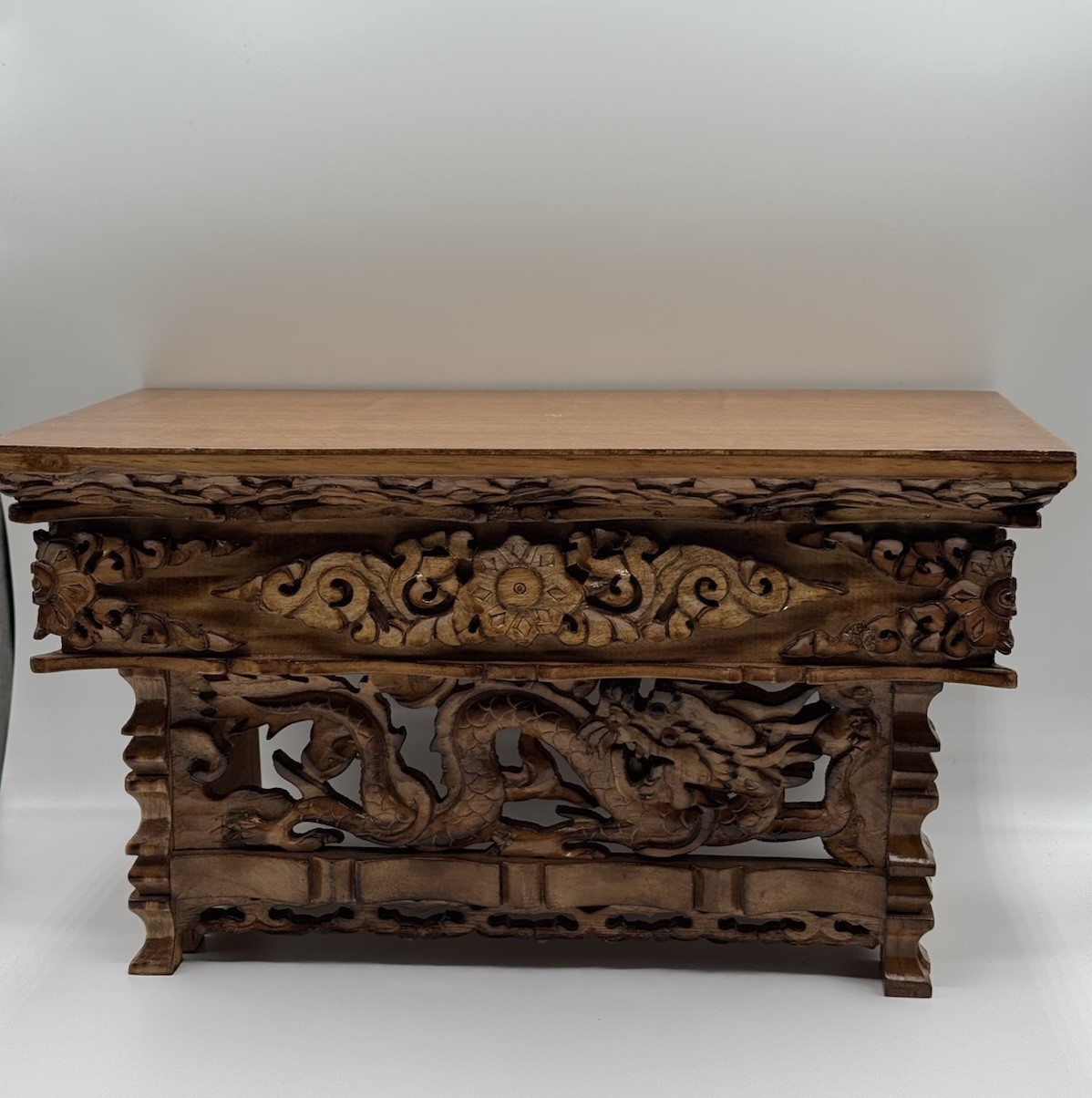 Hand Carved Wood Hindu Altar Puja Tea Table Buddhist Meditation Prayer Folding