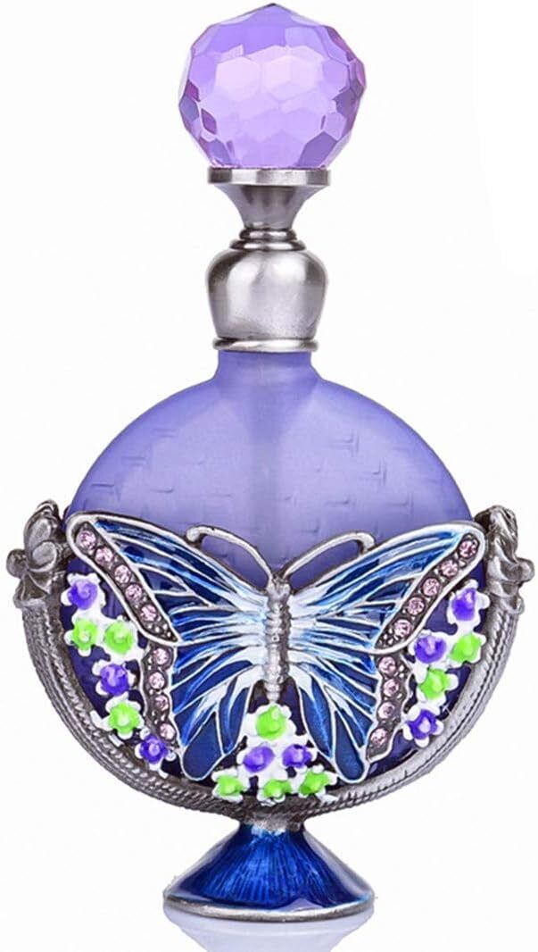 Vintage Perfume Bottles EmptyDecorativeJeweled Butterfly FlowersCrystal Glass7ml