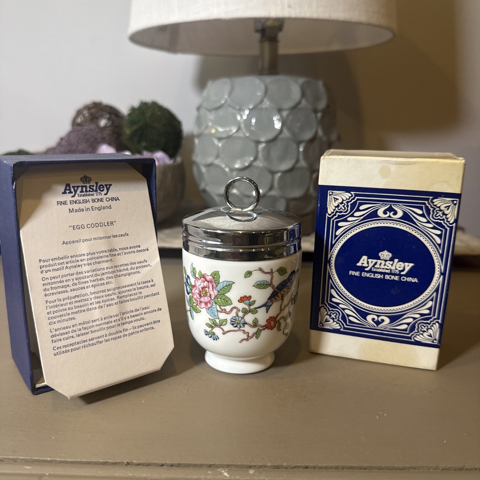 AYNSLEY Pembroke Bone China Egg Coddler Made In England  In Original Box Vintage