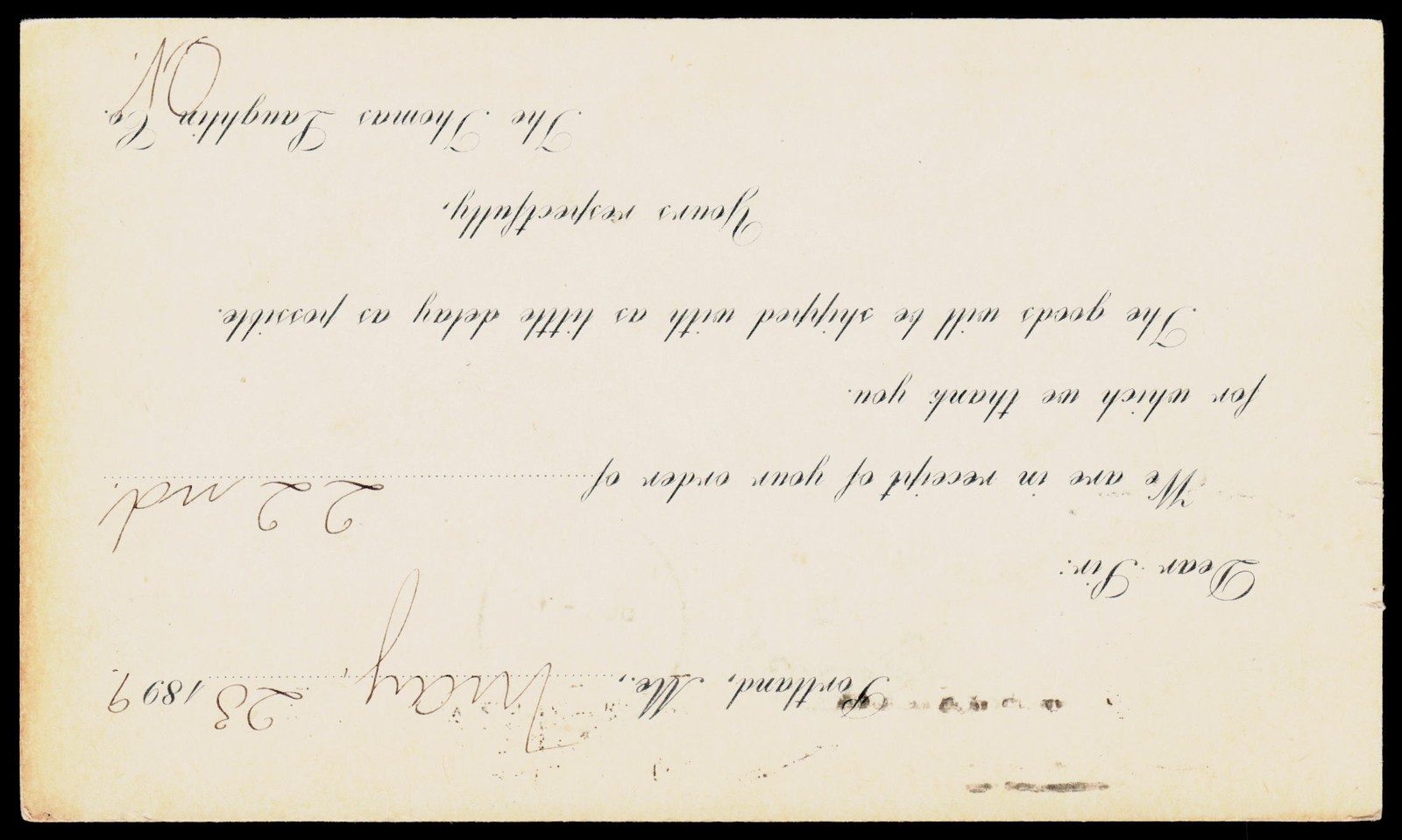 1899 Thomas Laughlin Co Portland Maine Victorian Litho Business Postal Card