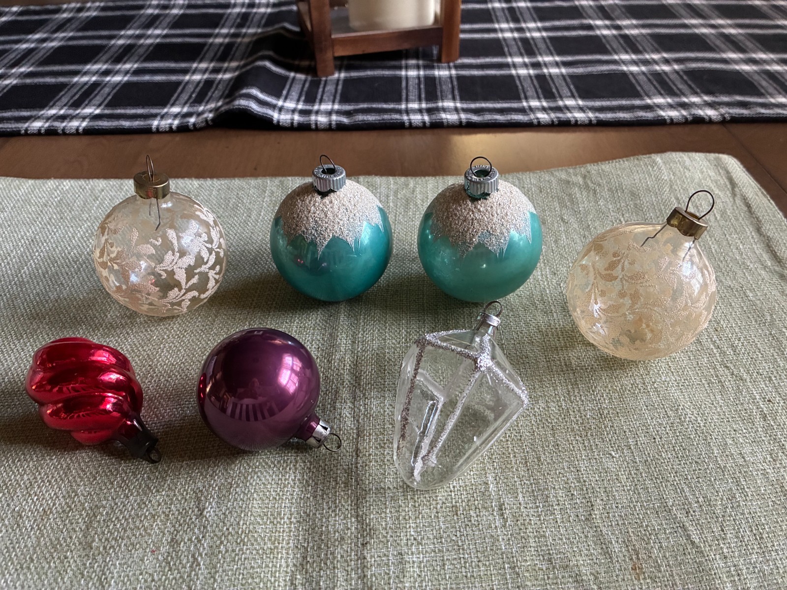 7-Vintage Mercury Glass Christmas Ornaments-Round, Mica, Twist